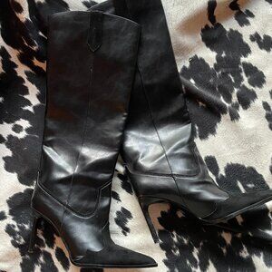 Zara Black Cowboy Boots with Thin Heel | Women’s 8